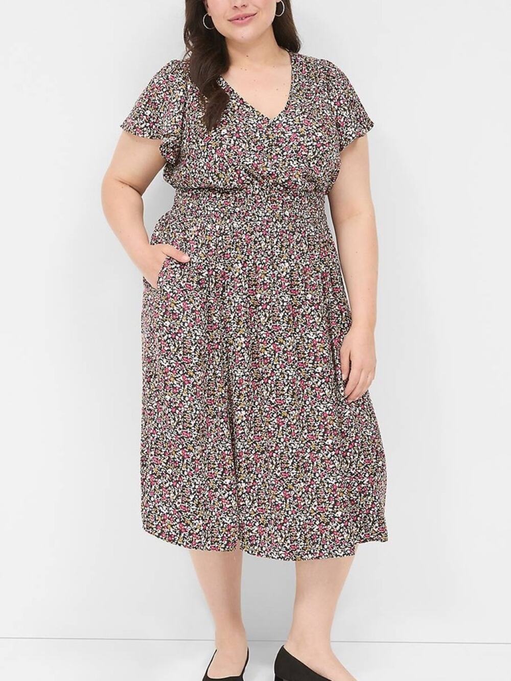 Lane Bryant Floral V-Neck Flutter Sleeve Midi Dress 18 Silky Floral Dress